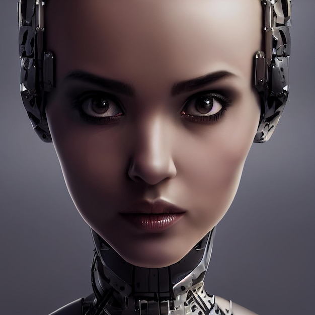 Rendering 3d del ritratto di donna robotica cyberpunk futuristica