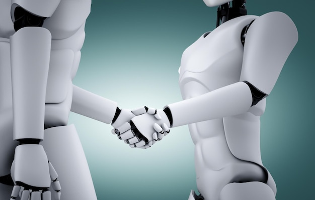 Rendering 3D del robot umanoide per collaborare con la tecnologia futura
