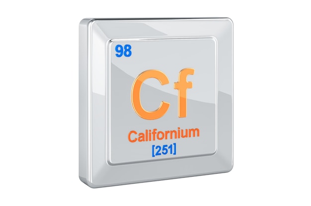 Rendering 3D del segno dell'elemento chimico californio Cf isolato su sfondo bianco