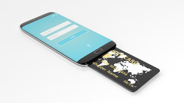Rendering 3D del telefono con carta di credito