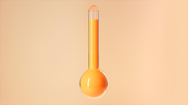 Rendering 3d del termometro dei livelli di temperatura elevata e del palco di colore arancione