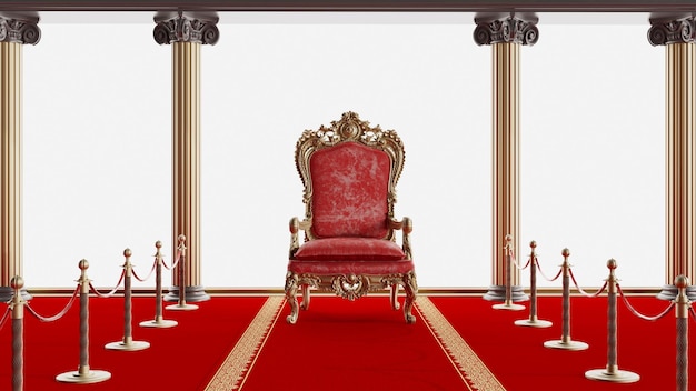 Rendering 3D del trono reale rosso Trono VIP Concetto VIP