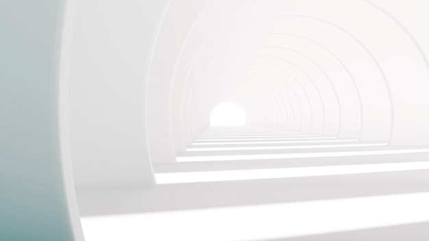 Rendering 3d del tunnel di architettura vuoto bianco sfondo