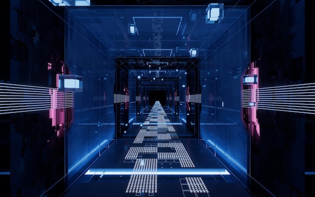 Rendering 3d del tunnel di concetto scifi del cyberspazio digitale