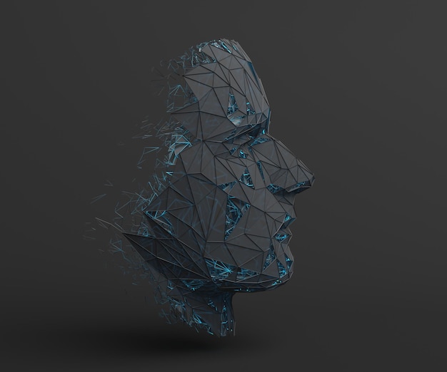Rendering 3D del volto umano poligonale
