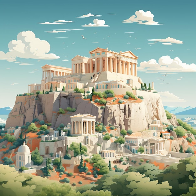 Rendering 3D dell'Acropoli di Atene