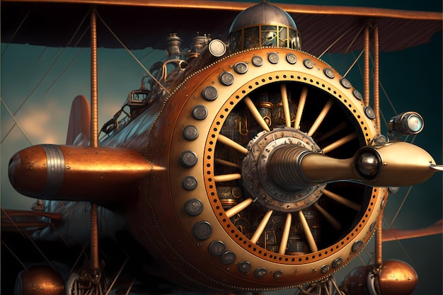 rendering 3D dell'aeroplano in stile steampunk retrò