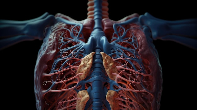 Rendering 3D dell'anatomia umana del diaframma toracico