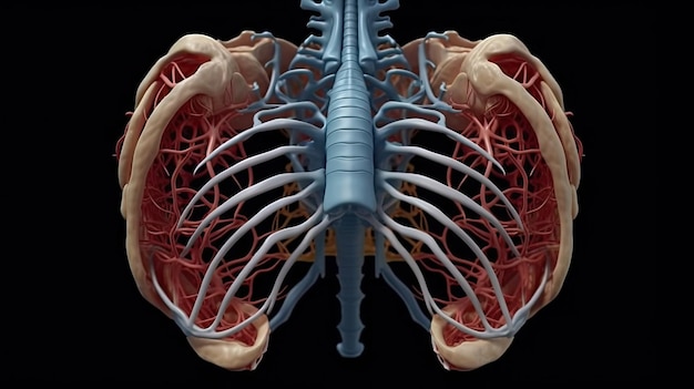 Rendering 3D dell'anatomia umana del diaframma toracico