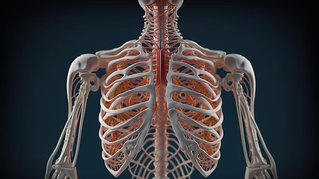 Rendering 3D dell'anatomia umana del diaframma toracico