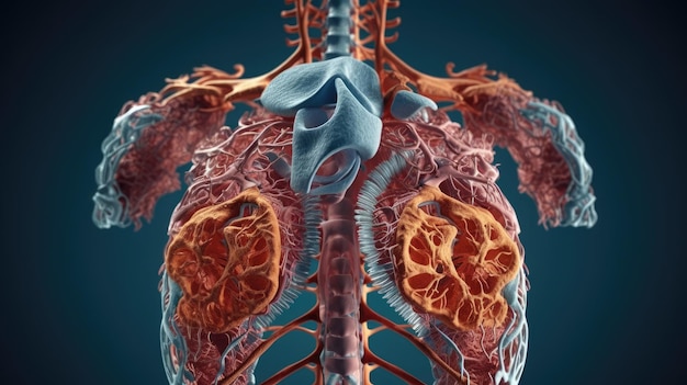 Rendering 3D dell'anatomia umana del diaframma toracico