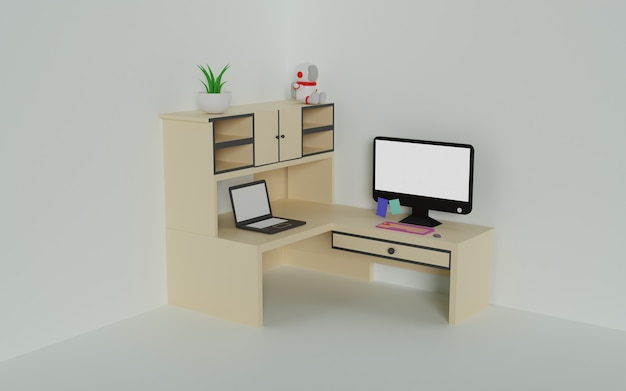 rendering 3D dell'area di lavoro