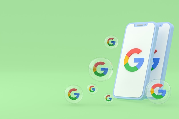 Rendering 3d dell'icona di Google sullo schermo dei telefoni cellulari