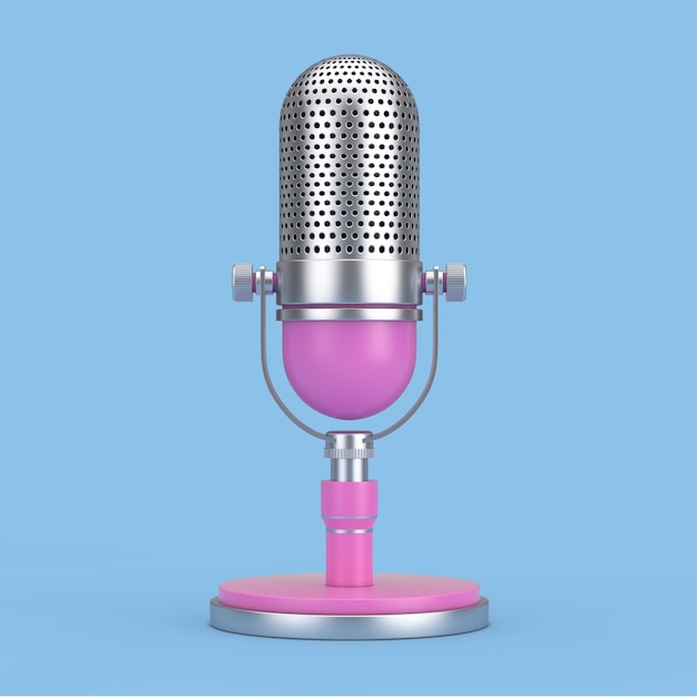 Rendering 3d dell'icona Web del microfono rosa del fumetto