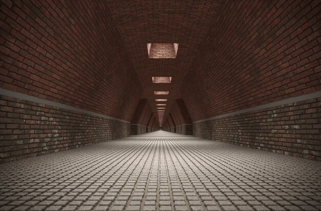 rendering 3D dell'illustrazione 3D dell'interno del corridoio lungo cg render