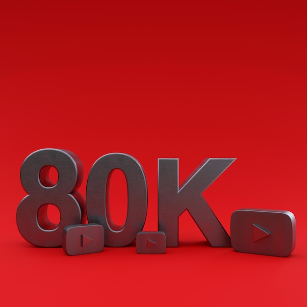 Rendering 3D dell'illustrazione dei follower di YouTube da 80k