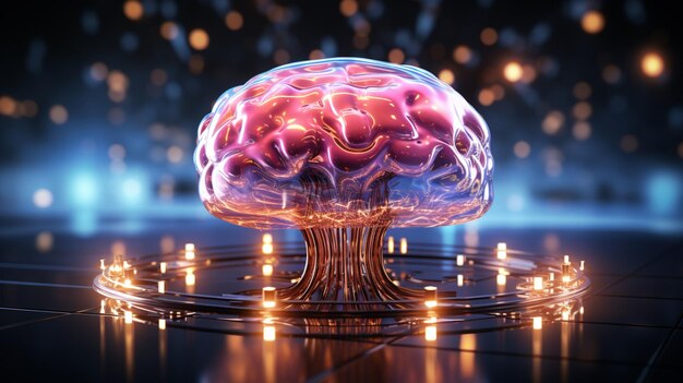 Rendering 3D dell'illustrazione del cervello umano dell'effetto di luce al neon del modello