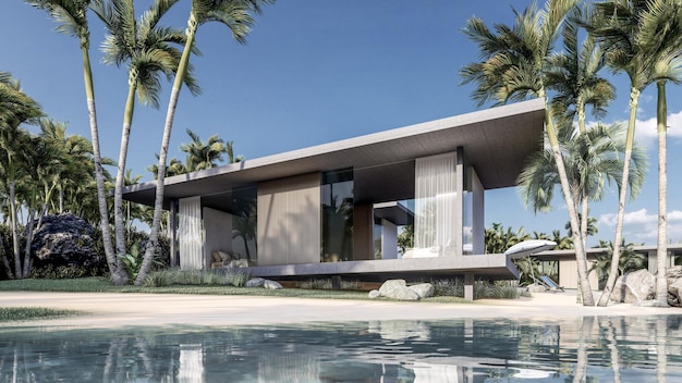 Rendering 3D dell'illustrazione della villa sul mare