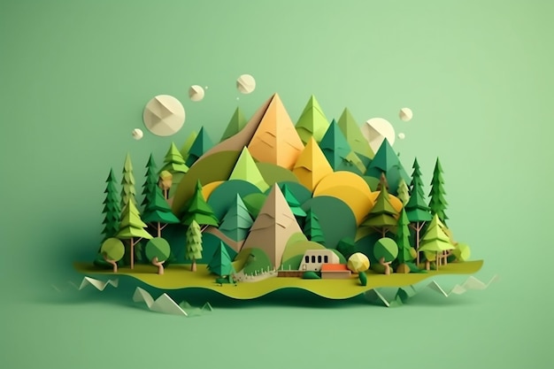 Rendering 3D dell'illustrazione Low Poly Art Sviluppo sostenibile e ambientexA