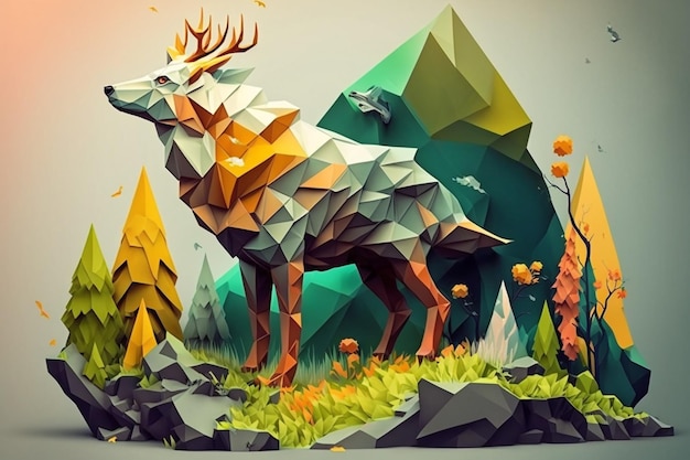 Rendering 3D dell'illustrazione Low Poly Art Sviluppo sostenibile e ambientexA