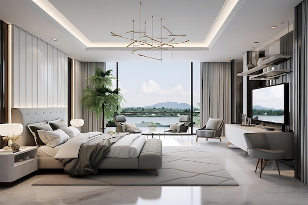 Rendering 3D dell'interior design della camera da letto