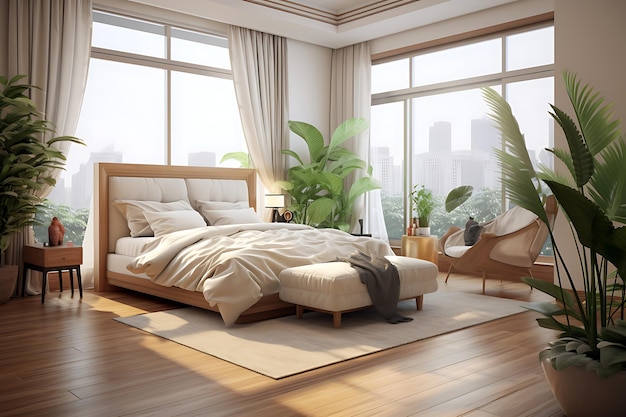 Rendering 3D dell'interior design della camera da letto
