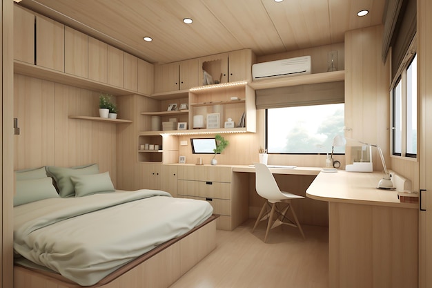 Rendering 3D dell'interior design della camera da letto