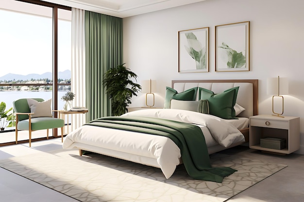 Rendering 3D dell'interior design della camera da letto