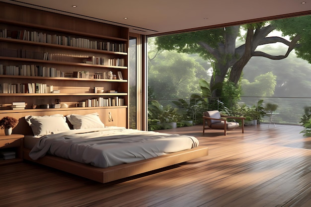 Rendering 3D dell'interior design della camera da letto