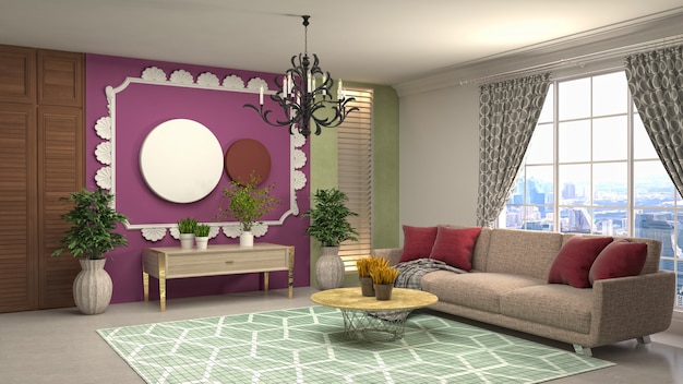 Rendering 3D dell'interno del soggiorno