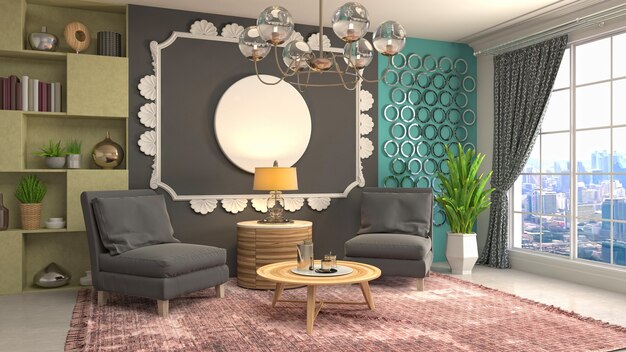 Rendering 3D dell'interno del soggiorno