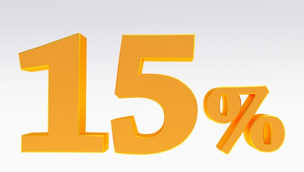 Rendering 3D dell'oro 15% di sconto, offerta speciale 15% di sconto tag, vendita fino al 15% di sconto isolato su sfondo bianco,