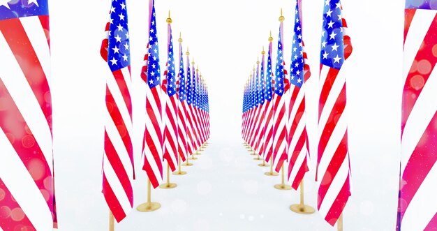 Rendering 3D della bandiera americana per il Memorial Day, 4 luglio, Giorno dell'Indipendenza.