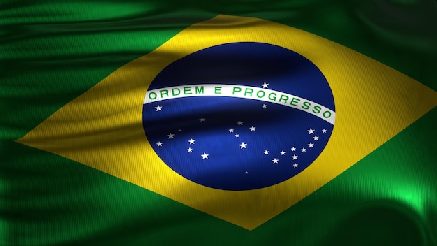 Rendering 3D della bandiera del Brasile con le onde