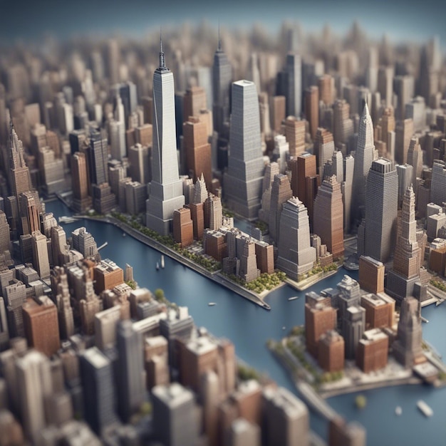 Rendering 3D della carta da parati in miniatura isometrica di New York City