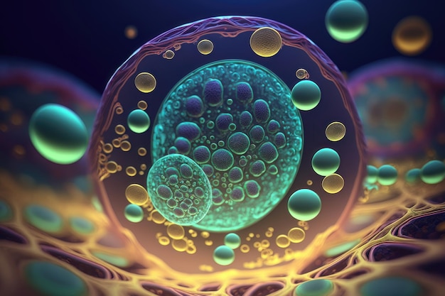 Rendering 3d della generazione di AI di cellule umane o cellule staminali embrionali
