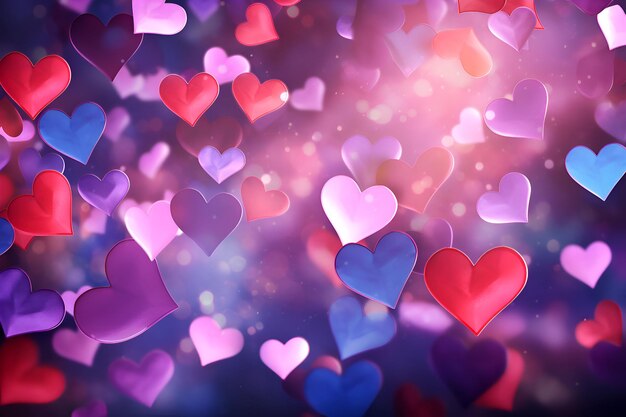 Rendering 3D della giornata di San Valentino con sfondo bokeh di cuori