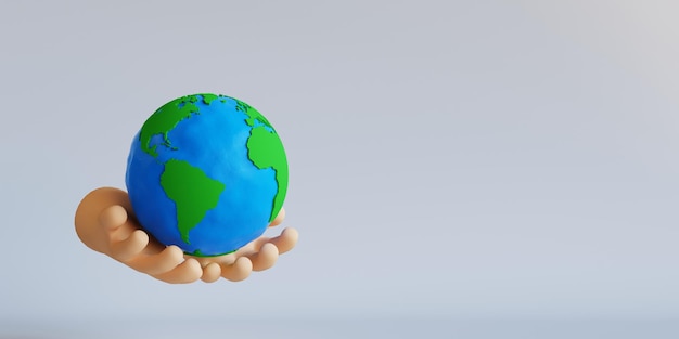 Rendering 3D della mano che tiene la terra