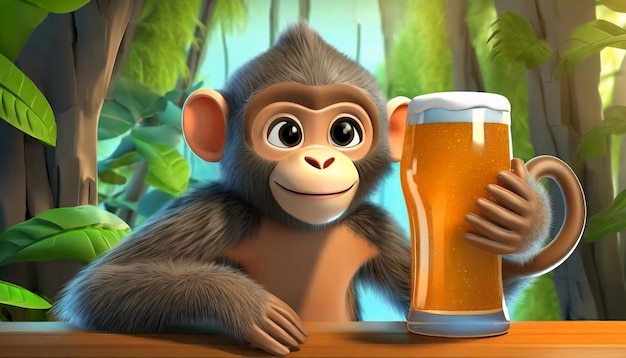 Rendering 3D della mano della scimmia della foresta in birra
