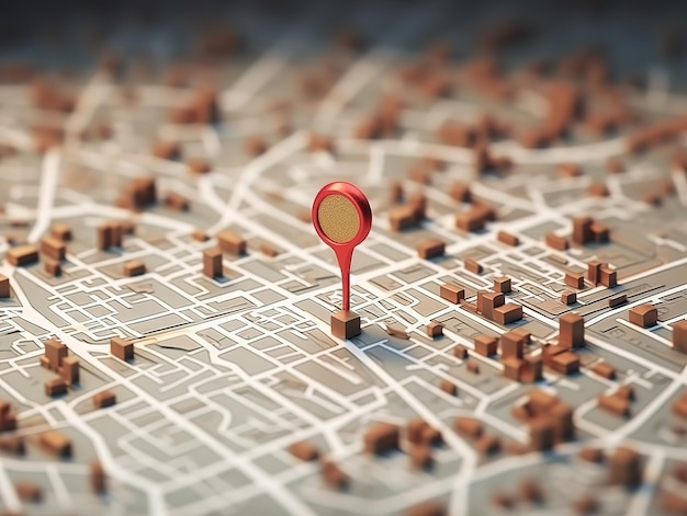 Rendering 3D della mappa con pin di localizzazione