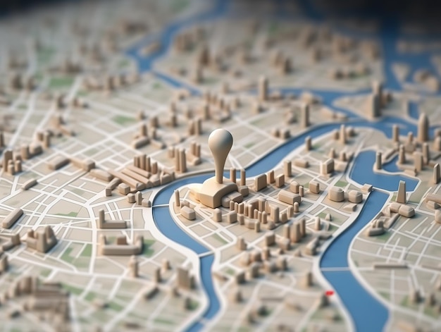 Rendering 3D della mappa con pin di localizzazione