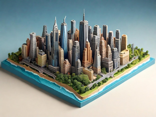 Rendering 3D della miniatura isometrica di New York City