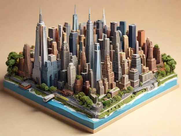 Rendering 3D della miniatura isometrica di New York City