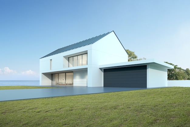 Rendering 3D della moderna casa di lusso con garage