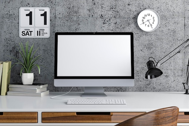 Rendering 3D della moderna configurazione del posto di lavoro del computer