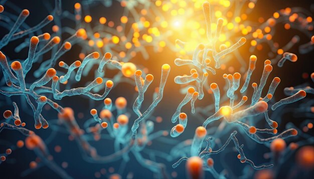 Rendering 3D della molecola di DNA blu e arancione