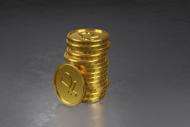 Rendering 3D della moneta d'oro in valuta russa