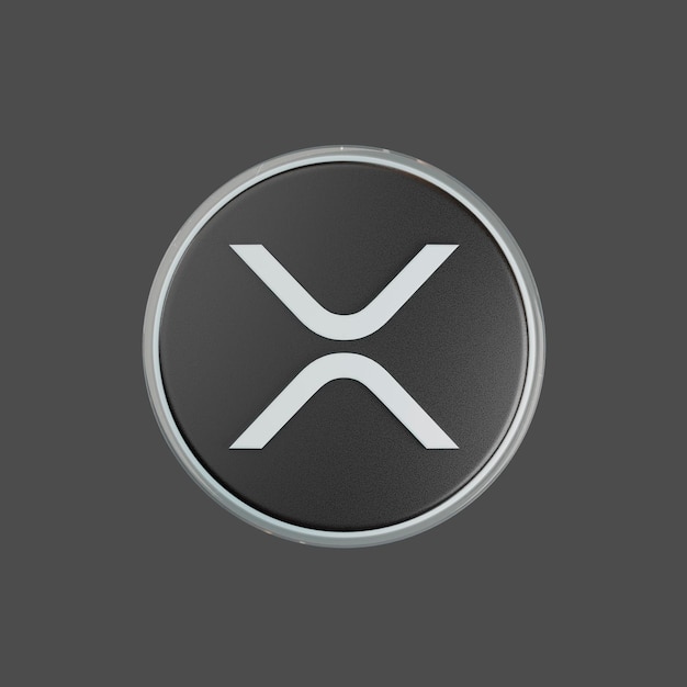 Rendering 3D della moneta XRP con sfondo grigio