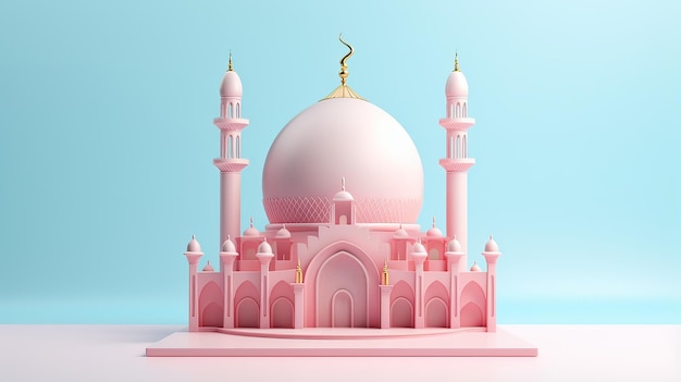 Rendering 3D della moschea con colori pastello