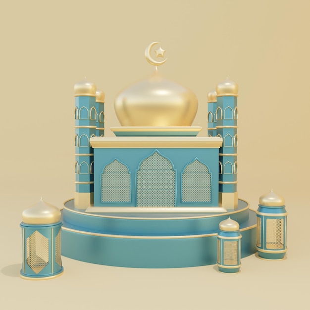 Rendering 3D della moschea di Ramadan Kareem